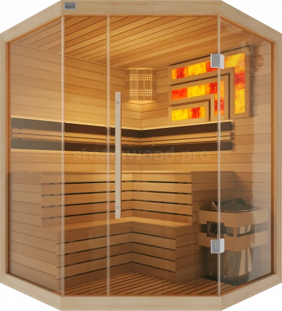 Трехместная угловая финская сауна Luxury из кедра